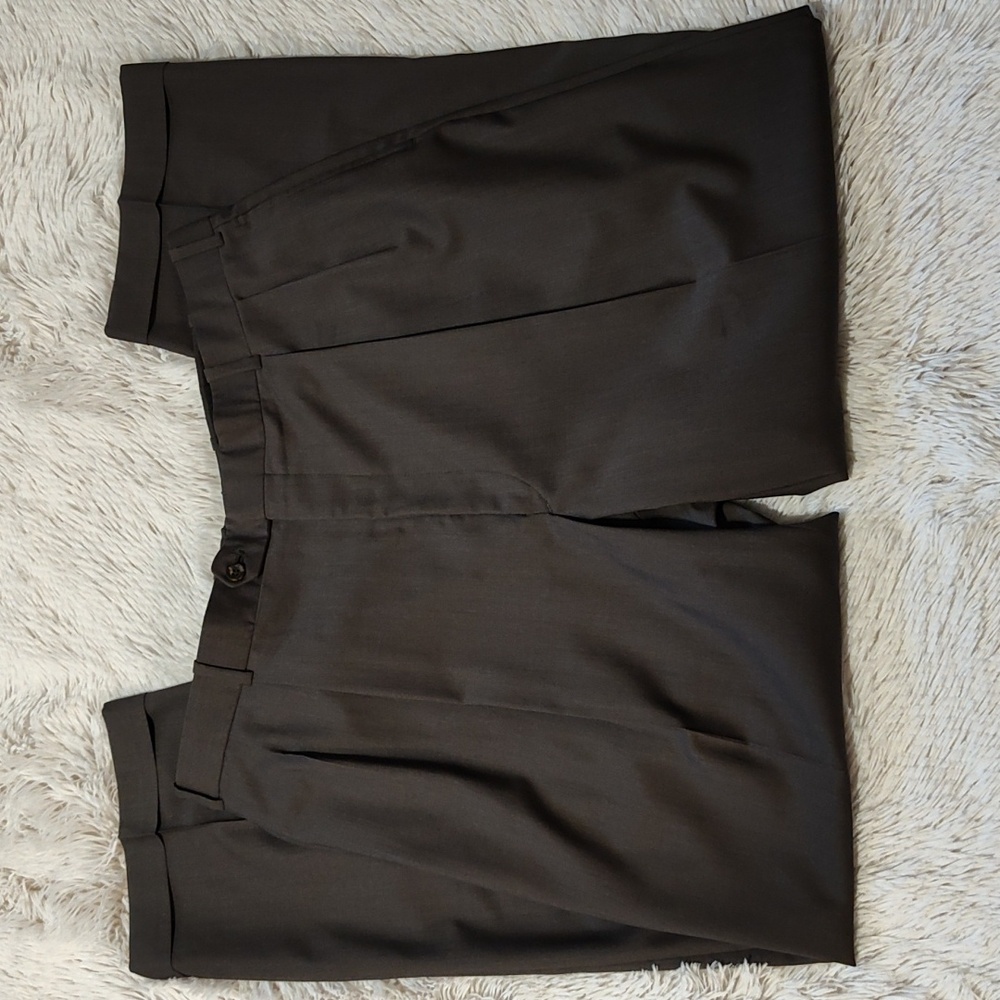 Jos. A. Bank Dress Pants Gray Cuffed Pleated 100% Wool Suspender Buttons W39